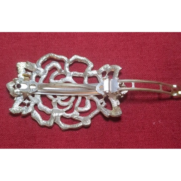 Vntg Style Large Rhinestone Rose Flower Hair Barrette Clip Wedding Formal Prom - Picture 5 of 7